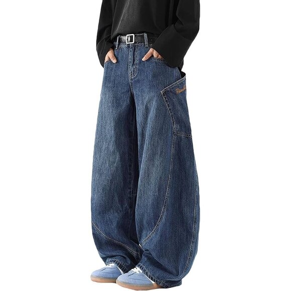 Denim - Men's Baggy Wide Leg Jeans Denim Streetwear Casual Loose Fit Y2K Hip Hop